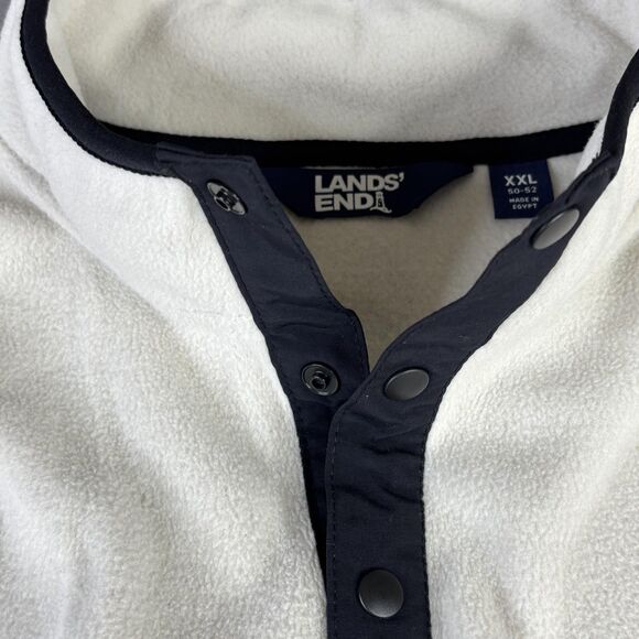 Lands' End Pullover Mens 2XL Green White Fleece Quarter Snap Neck Colorblock - Picture 7 of 12